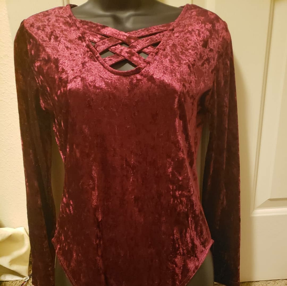 Maroon velvet bodysuit